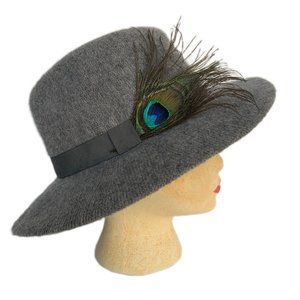 Zara Home Wide Brim Banded Gray Heather Wool Fedora Size 22.5” NEW